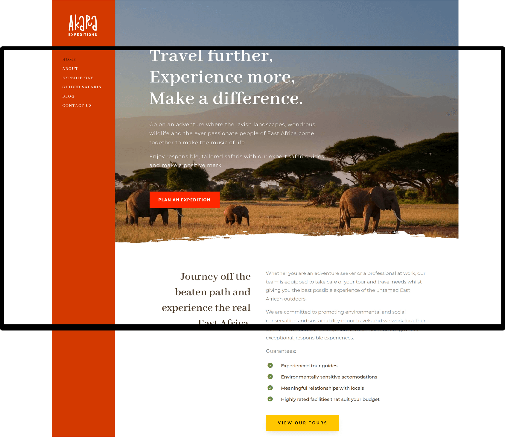 Akara Expeditions Website Layout